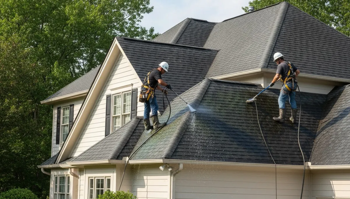 Roof cleaning service in Houston, TX for removing algae, mold, and grime from roofs